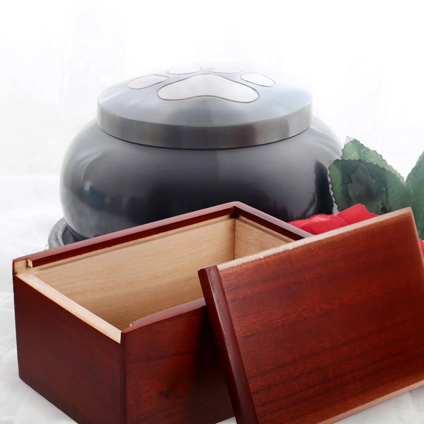 Solid Wood Pet Cremation Box Carved Design Pullout Storage Cat Ashes Urn Pet Burial Memorial Wooden Keepsake Home Garden Pet