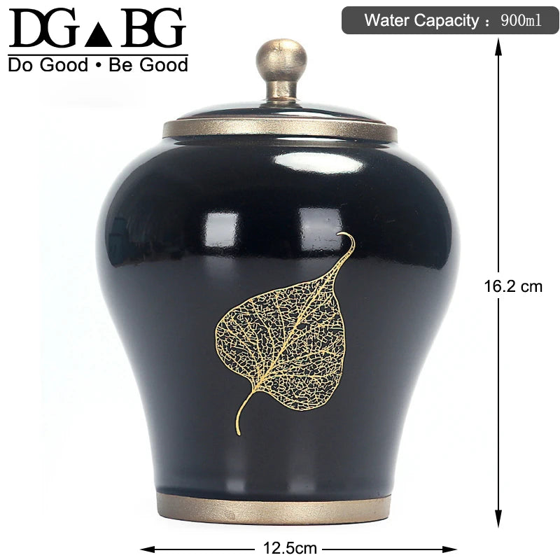 Human Cremation Urns for Ashes, Memorial Ash Holder, Keepsake Souvenirs Gift, Chinese-Style Leaf Ceramic Storage Decoration
