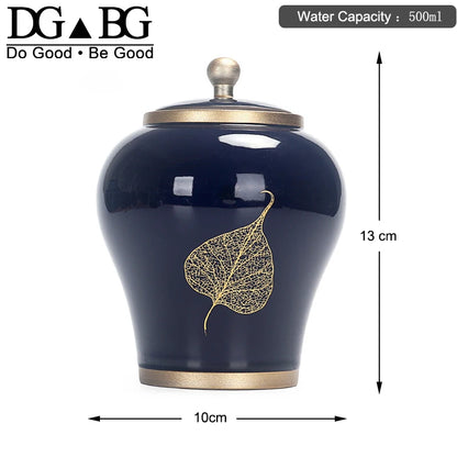 Human Cremation Urns for Ashes, Memorial Ash Holder, Keepsake Souvenirs Gift, Chinese-Style Leaf Ceramic Storage Decoration