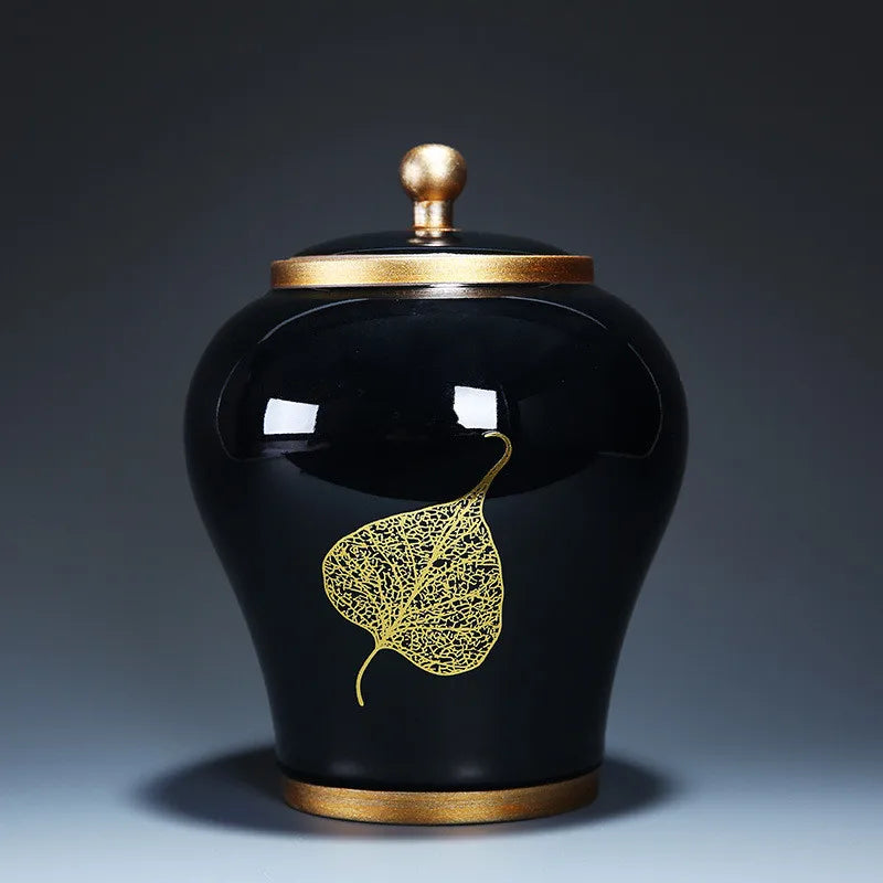 Human Cremation Urns for Ashes, Memorial Ash Holder, Keepsake Souvenirs Gift, Chinese-Style Leaf Ceramic Storage Decoration