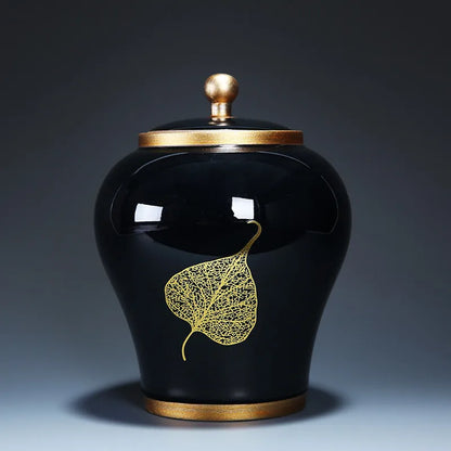 Human Cremation Urns for Ashes, Memorial Ash Holder, Keepsake Souvenirs Gift, Chinese-Style Leaf Ceramic Storage Decoration