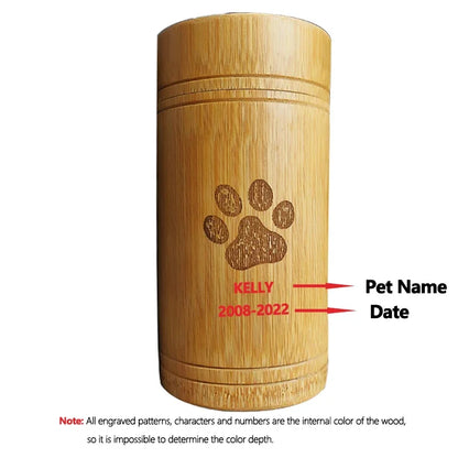 Carved Custom Bamboo Pet Urn Cremation Cute Cat Dog Paws S-L Size Puppy Kitten Ashe for Urn Funeral Supplies Pet Dog Accessories