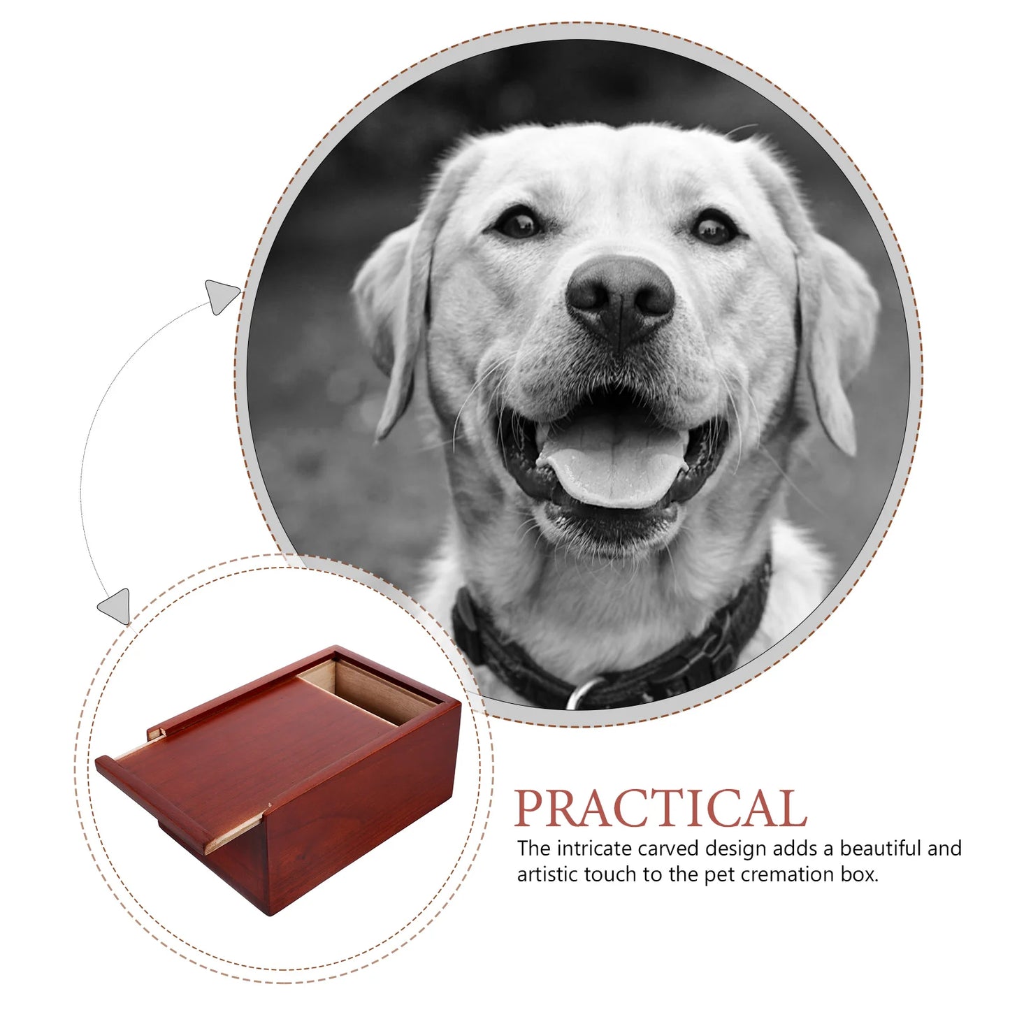 Solid Wood Pet Cremation Box Carved Design Pullout Storage Cat Ashes Urn Pet Burial Memorial Wooden Keepsake Home Garden Pet