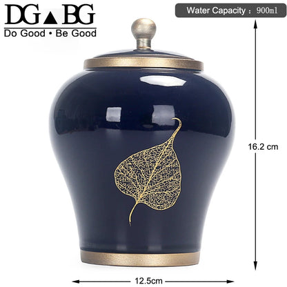 Human Cremation Urns for Ashes, Memorial Ash Holder, Keepsake Souvenirs Gift, Chinese-Style Leaf Ceramic Storage Decoration