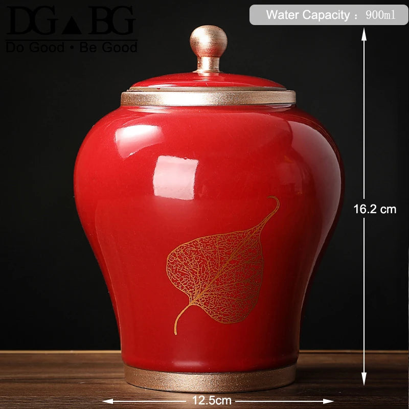 Human Cremation Urns for Ashes, Memorial Ash Holder, Keepsake Souvenirs Gift, Chinese-Style Leaf Ceramic Storage Decoration