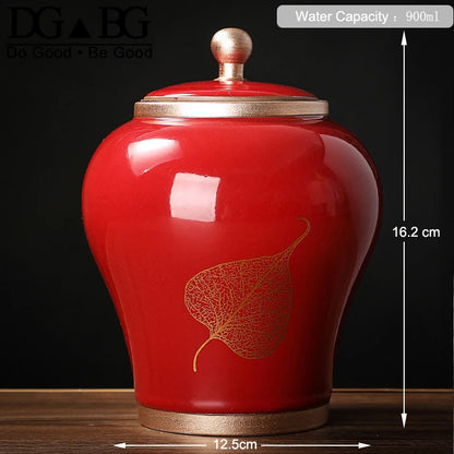 Human Cremation Urns for Ashes, Memorial Ash Holder, Keepsake Souvenirs Gift, Chinese-Style Leaf Ceramic Storage Decoration