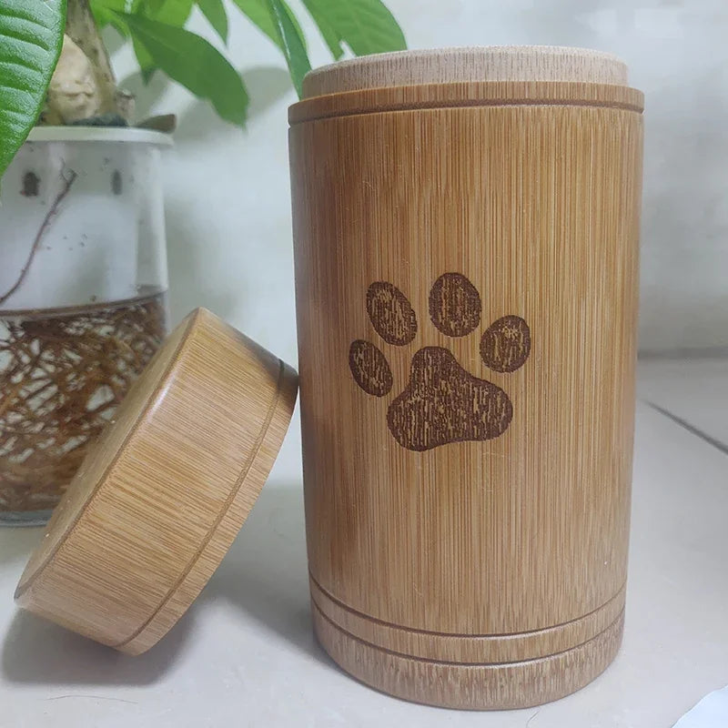Carved Custom Bamboo Pet Urn Cremation Cute Cat Dog Paws S-L Size Puppy Kitten Ashe for Urn Funeral Supplies Pet Dog Accessories