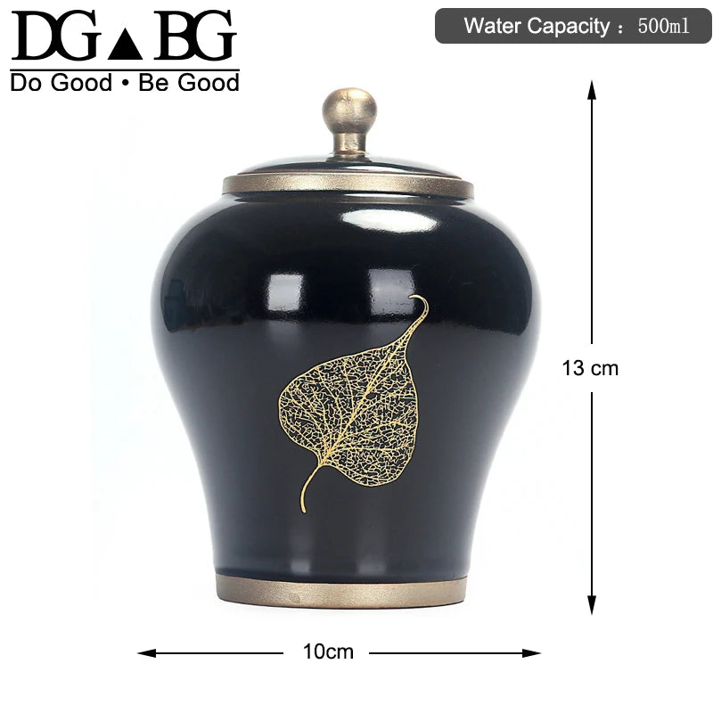 Human Cremation Urns for Ashes, Memorial Ash Holder, Keepsake Souvenirs Gift, Chinese-Style Leaf Ceramic Storage Decoration