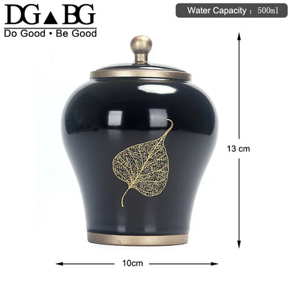 Human Cremation Urns for Ashes, Memorial Ash Holder, Keepsake Souvenirs Gift, Chinese-Style Leaf Ceramic Storage Decoration