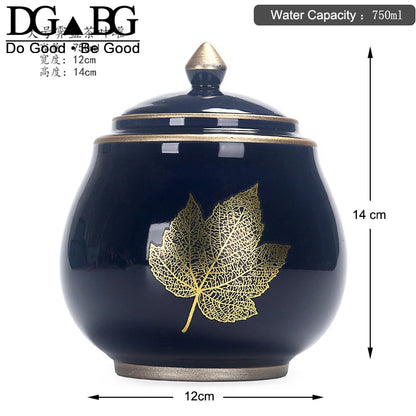 Human Cremation Urns for Ashes, Memorial Ash Holder, Keepsake Souvenirs Gift, Chinese-Style Leaf Ceramic Storage Decoration