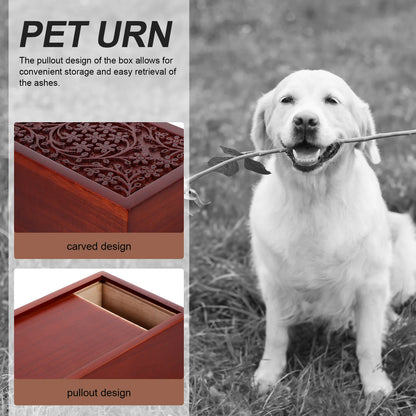 Solid Wood Pet Cremation Box Carved Design Pullout Storage Cat Ashes Urn Pet Burial Memorial Wooden Keepsake Home Garden Pet