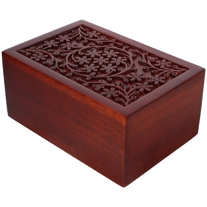 Solid Wood Pet Cremation Box Carved Design Pullout Storage Cat Ashes Urn Pet Burial Memorial Wooden Keepsake Home Garden Pet