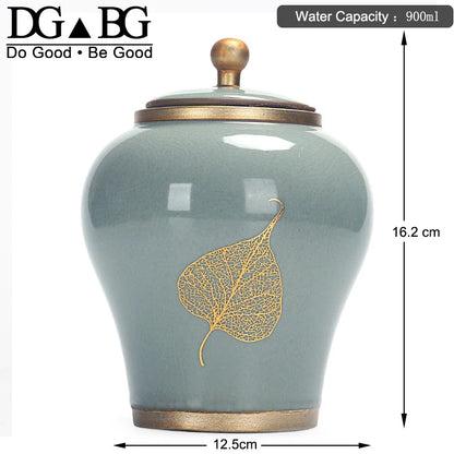 Human Cremation Urns for Ashes, Memorial Ash Holder, Keepsake Souvenirs Gift, Chinese-Style Leaf Ceramic Storage Decoration