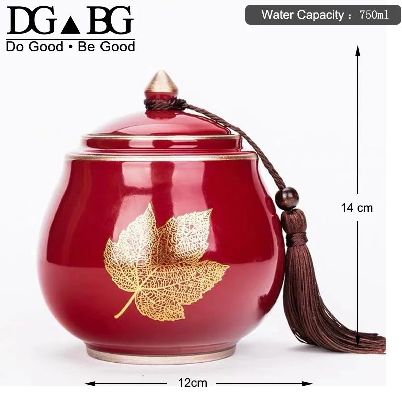 Human Cremation Urns for Ashes, Memorial Ash Holder, Keepsake Souvenirs Gift, Chinese-Style Leaf Ceramic Storage Decoration