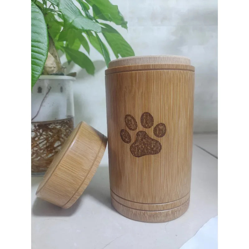 Carved Custom Bamboo Pet Urn Cremation Cute Cat Dog Paws S-L Size Puppy Kitten Ashe for Urn Funeral Supplies Pet Dog Accessories